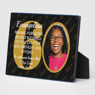 Elegant Black Gold Custom Text Photo 60th Birthday Plaque