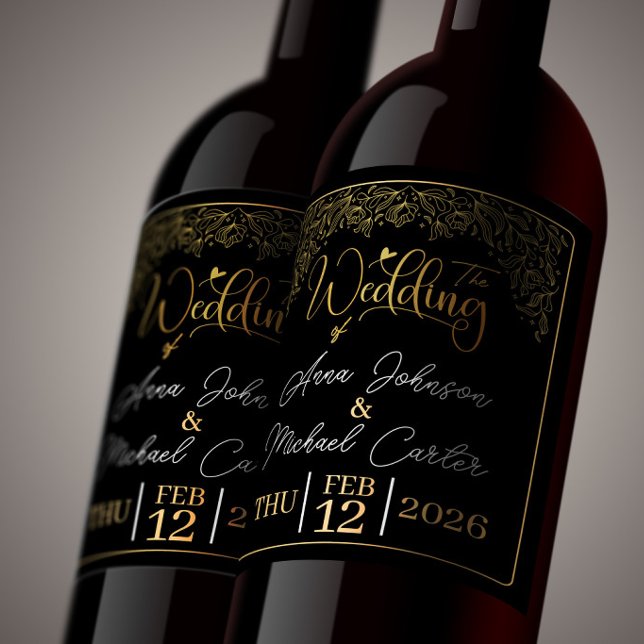 Elegant Black & Gold Custom Wedding Gift Wine Label (Creator Uploaded)