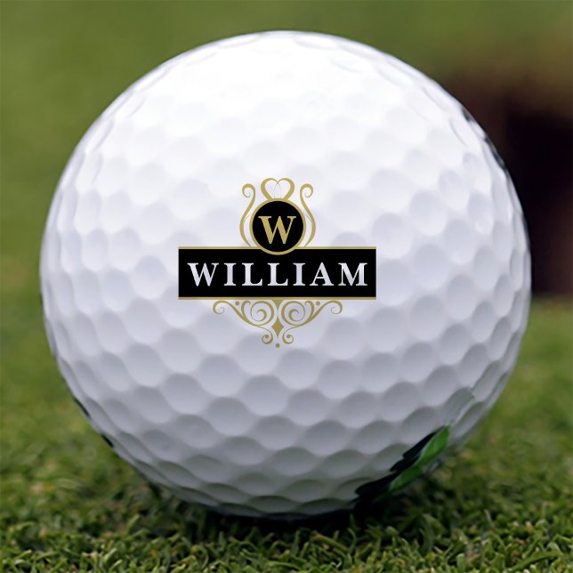 Elegant Black Gold Customisable Monogram Golf Balls (Creator Uploaded)