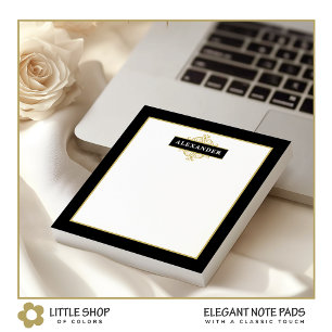 Elegant Black Gold Customisable Monogram Notepad