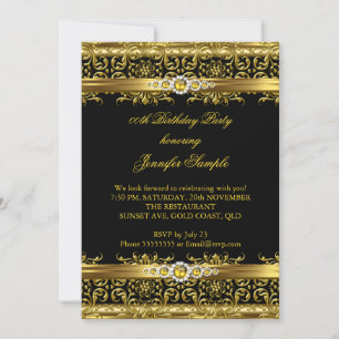 Elegant Black Gold Damask Diamond Birthday Invitation