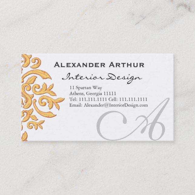 Elegant Black & Gold Damask Handsome Business Card (Front)
