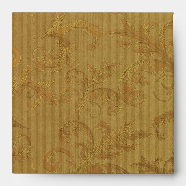 Elegant Black Gold Damask Linen Envelopes (Front)