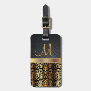 Elegant Black & Gold Damask Pattern Design Luggage Tag