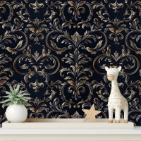 Elegant Black Gold Damask Peel and Stick