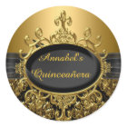 Elegant Black & Gold Damask Quinceanera Sticker