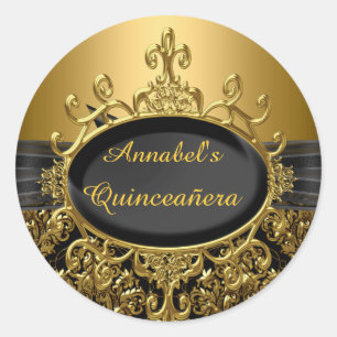 Elegant Black & Gold Damask Quinceanera Sticker
