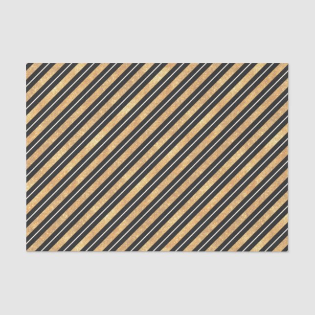 Elegant Black Gold Diagonal Striped Tissue Paper (Front)