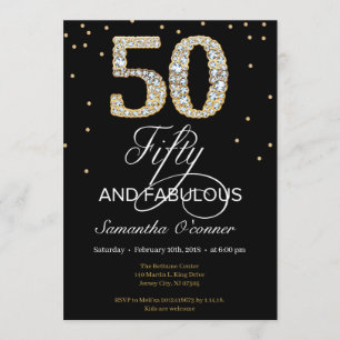 Elegant Black gold diamond 50th birthday Invitation