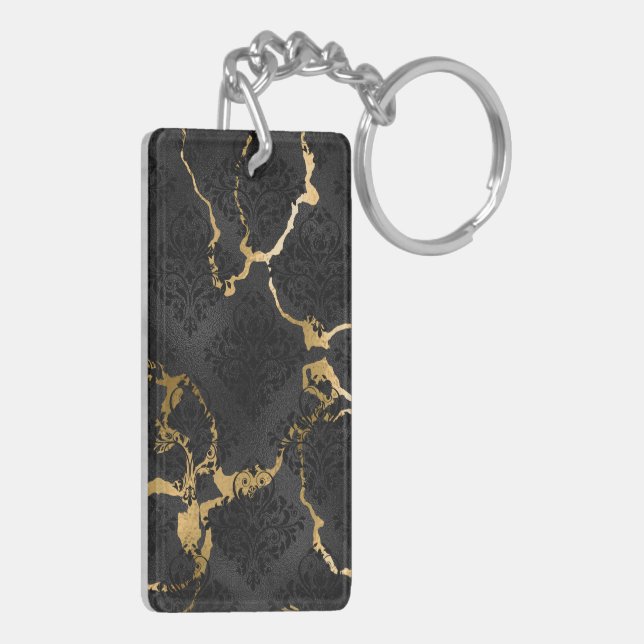 Elegant Black & Gold Diamond Design Key Ring (Back Left)