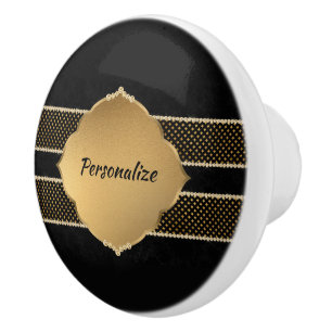 Elegant Black Gold Diamond Design Personalised Ceramic Knob