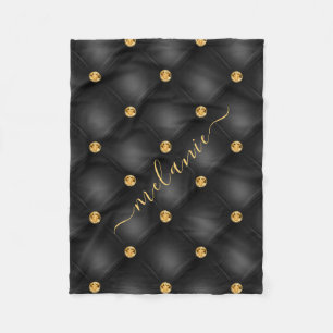 Elegant Black Gold Diamond Tufted Luxury Your Name Fleece Blanket