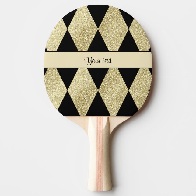 Elegant Black & Gold Diamonds Ping Pong Paddle (Front)