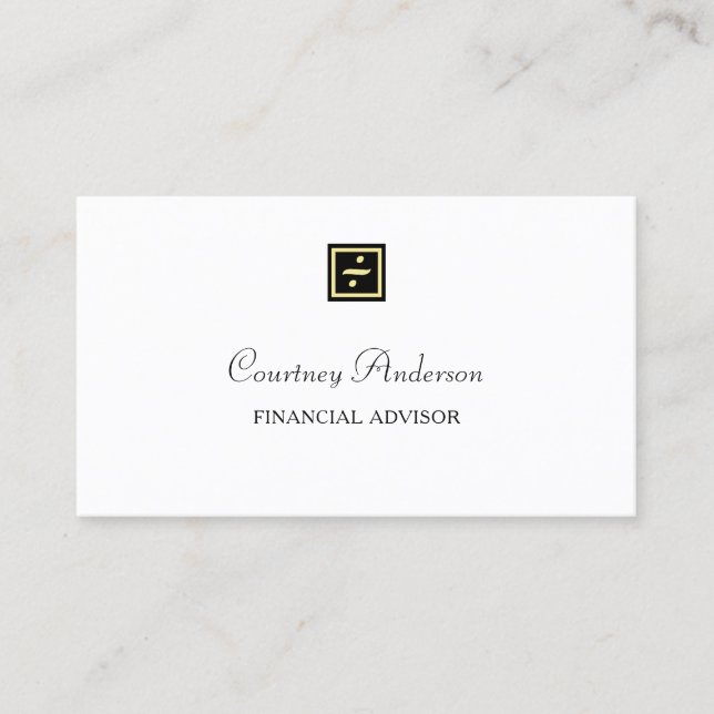 Elegant Black Gold Division Logo Financial Advisor Business Card (Front)