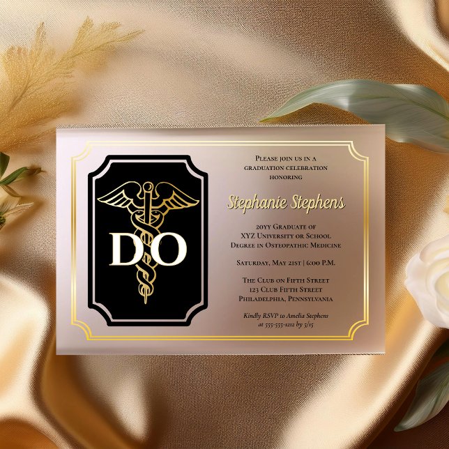 Elegant Black | Gold Doctor DO Graduation Party Acrylic Invitations (Elegant Black | Gold Tone Doctor of Osteopathic Medicine "DO" Graduation Party Acrylic Invitations)