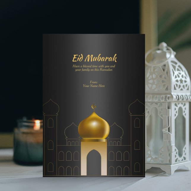 Elegant Black | Gold Dome Mosque Islamic Greeting Invitation (Creator Uploaded)