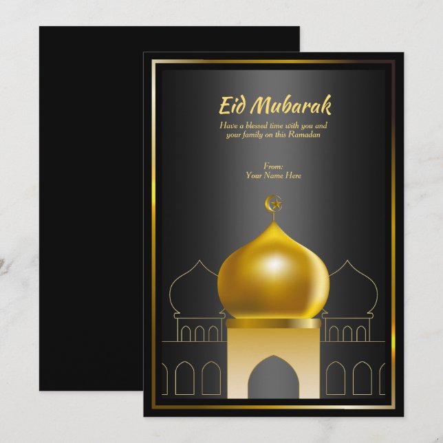 Elegant Black | Gold Dome Ramadan Greeting Card (Front/Back)