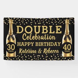 Elegant Black & Gold Double Birthday Party Banner