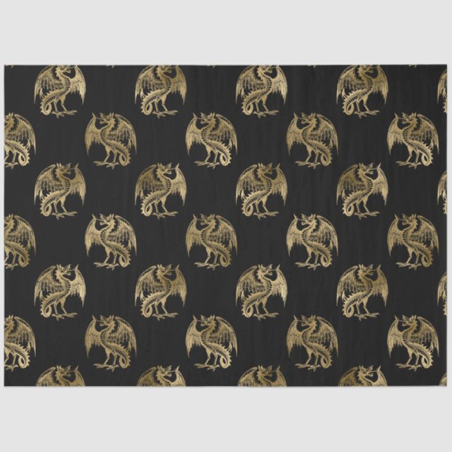 Elegant Black Gold Dragon Tissue Paper (Front)