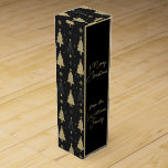 Elegant Black Gold Elegant Christmas Tree Pattern Wine Box<br><div class="desc">Add a touch of elegance when you offer a bottle of wine or champagne this holiday season by using this modern and sophisticated Christmas wine box. This elegant gold and black wine box for Christmas features a black background with beautiful Christmas trees that have stars on top. Snowflakes and confetti...</div>