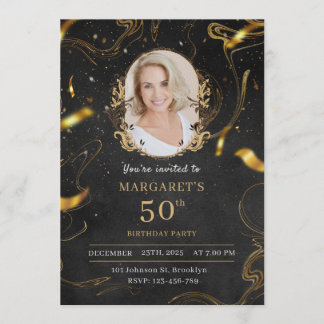 Elegant Black Gold Elegant Classy Happy Birthday Invitation