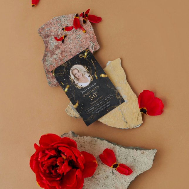 Elegant Black Gold Elegant Classy Happy Birthday Invitation (Creator Uploaded)