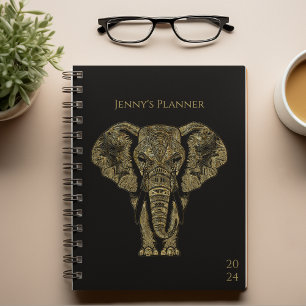 Elegant Black & Gold Elephant Personal Weekly Planner