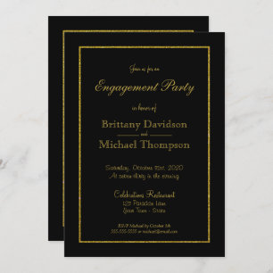 Elegant Black Gold Engagement Party Invitation