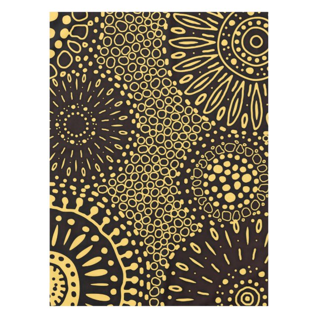 Elegant Black Gold Ethnic Floral Tablecloth (Front)