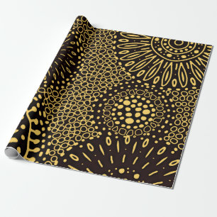 Elegant Black Gold Ethnic Floral Wrapping Paper