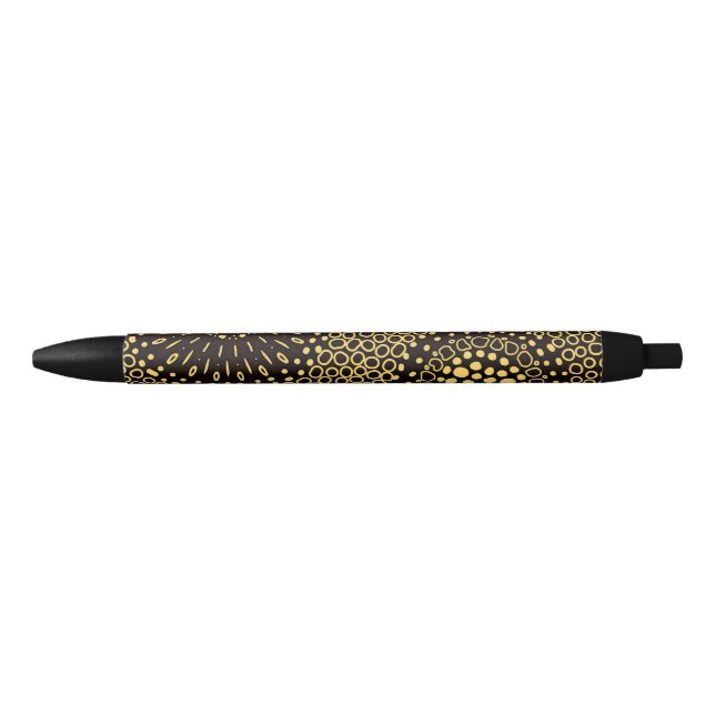 Elegant Black Gold Ethnic Floral Writing Pen (Front)