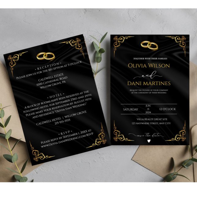 Elegant Black Gold Faux Foil Script Wedding  Invitation (Creator Uploaded)