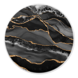 Elegant Black Gold Faux Glitter Agate Geode Grey Ceramic Knob