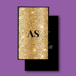 Elegant black gold faux glitter marble monogram business card