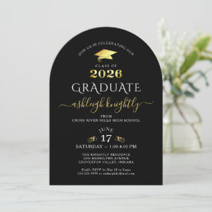Elegant Black Gold Faux Metallic 2026 Graduation Invitation