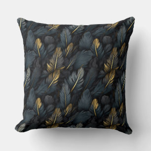Elegant black gold feathers cushion