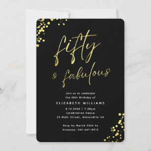 Elegant Black Gold Fifty and Fabulous Birthday Invitation