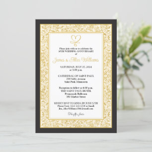 Elegant Black, Gold Filigree, Heart Anniversary