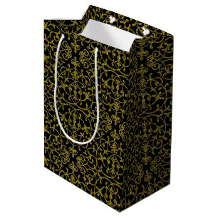Elegant Black & Gold Filigree Pattern Medium Gift Bag