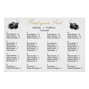 Elegant Black Gold Find your Seat Wedding  Poster