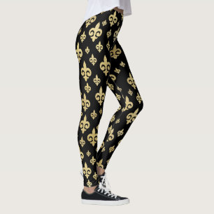 Elegant Black & Gold Fleur-de-Lis Mardi Gras Leggings