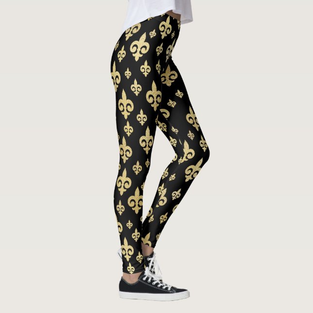 Elegant Black & Gold Fleur-de-Lis | Mardi Gras Leggings (Right)