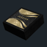 Elegant Black & Gold Floral Damasks Pattern Gift Box<br><div class="desc">Elegant black and gold floral damasks,  monogramed girly design.</div>