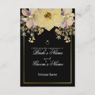 Elegant Black & Gold Floral Engagement Party Invitation