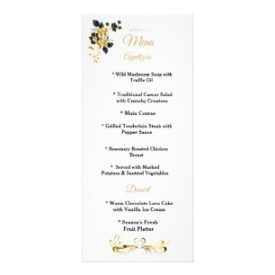Elegant Black Gold Floral Event Dinner Menu