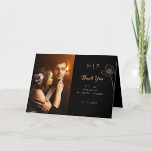 Elegant Black & Gold Floral Folded Thank You Card