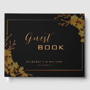 Elegant Black & Gold Floral Guestbook