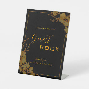 Elegant Black & Gold Floral Guestbook Sign