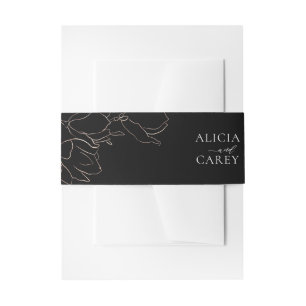 Elegant Black Gold Floral  Invitation Belly Band