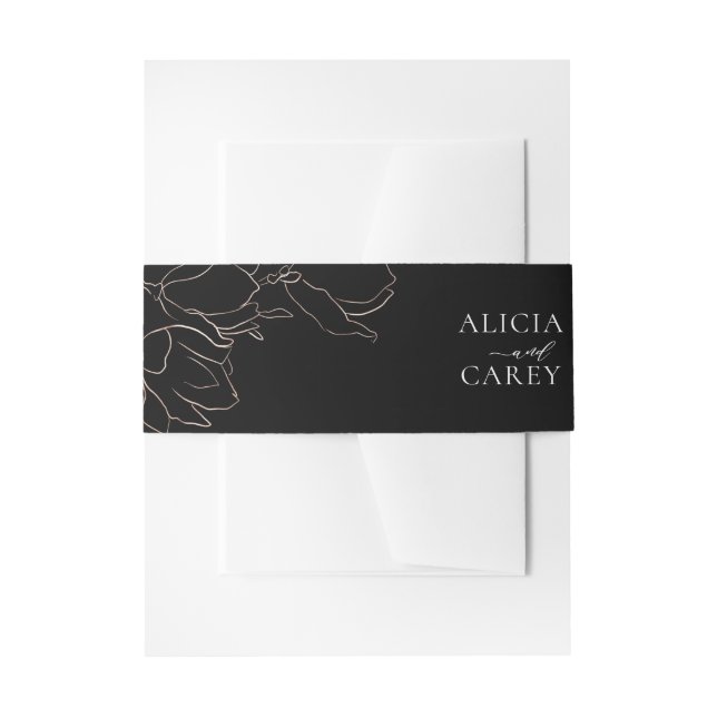 Elegant Black Gold Floral  Invitation Belly Band (Front Example)